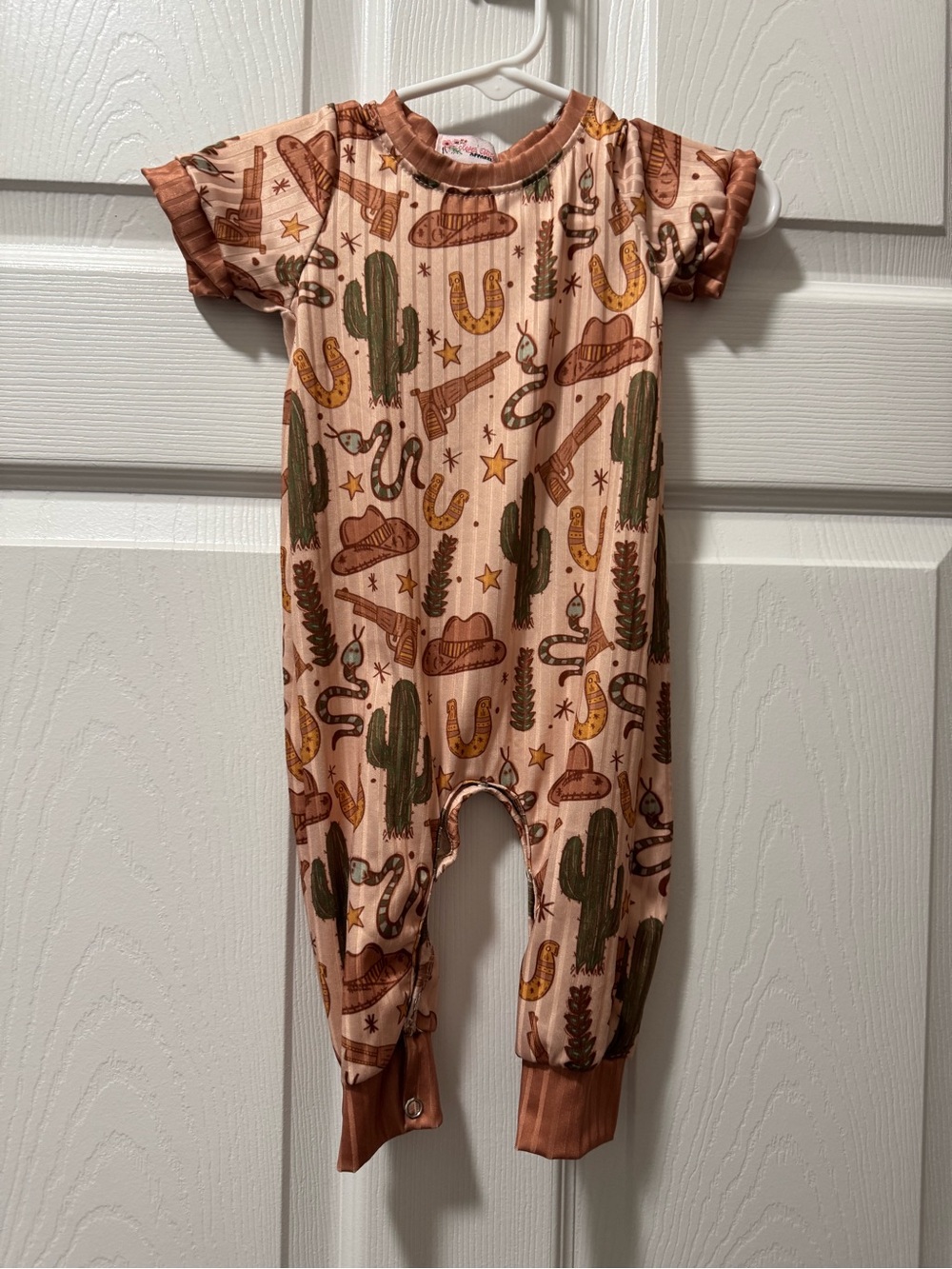 Kids Western Cactus One-Piece Romper - Tan/Mustard/Green